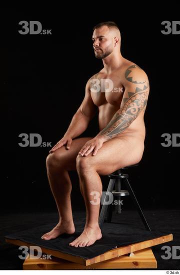 Whole Body Man White Nude Muscular Sitting Studio photo references