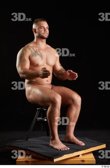 Whole Body Man White Nude Muscular Sitting Studio photo references