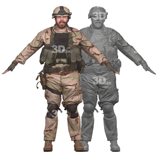 Whole Body Man White Army 3D Clean A-Pose Bodies