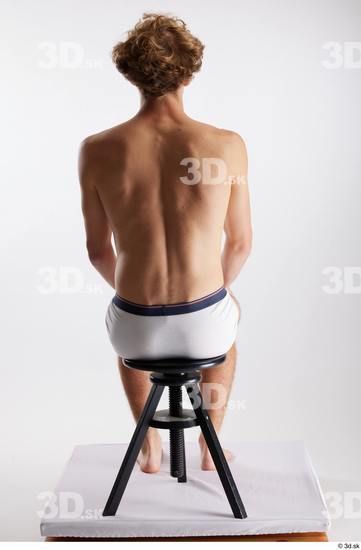 Whole Body Man White Underwear Slim Sitting Studio photo references