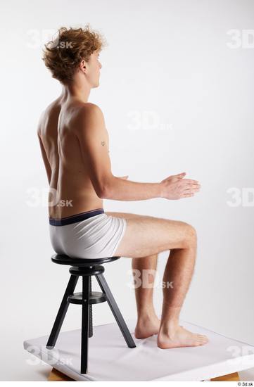 Whole Body Man White Underwear Slim Sitting Studio photo references
