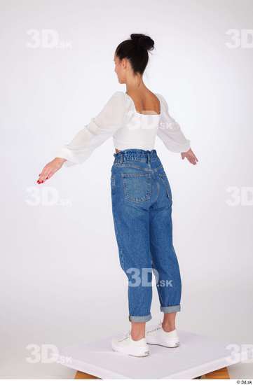 Whole Body Woman White Jeans Blouse Slim Standing Studio photo references