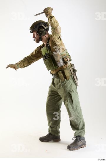Whole Body Weapons-Knife/Sword Man Pose with knife White Army Athletic Bearded Studio photo references