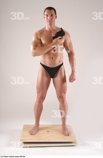 Whole Body Man Pose with machine rifle White Underwear Muscular