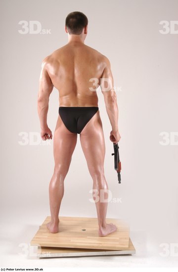 Whole Body Man Pose with knife White Underwear Muscular