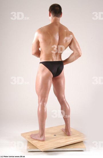 Whole Body Man Pose with machine rifle White Underwear Muscular