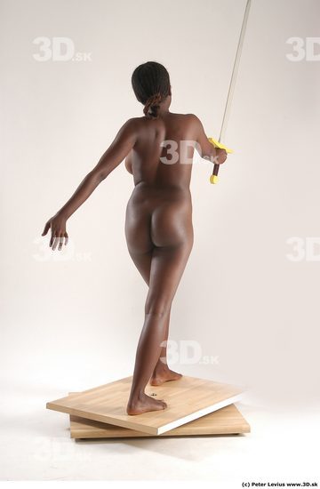 Whole Body Woman Pose with sword Black Nude Chubby Studio photo references