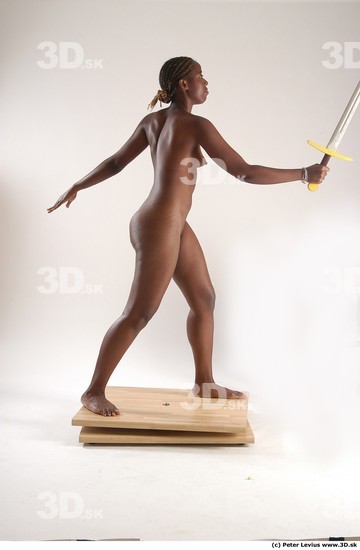 Whole Body Woman Pose with sword Black Nude Athletic Studio photo references