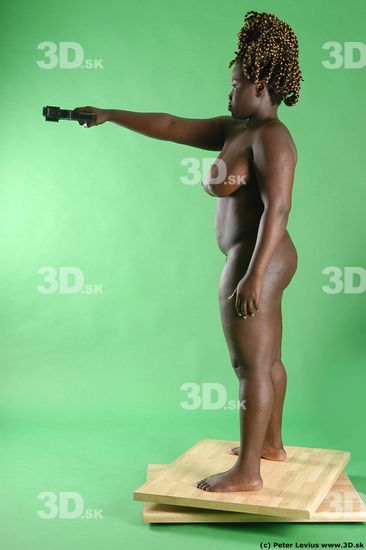 Whole Body Woman Pose with pistol Pose with sword Black Nude Slim Chubby Walking Studio photo references