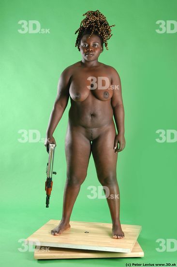 Whole Body Woman Pose with machine rifle Pose with sword Black Nude Slim Chubby Walking Studio photo references