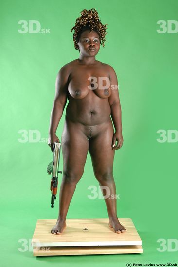 Whole Body Woman Pose with machine rifle Pose with sword Black Nude Slim Chubby Walking Studio photo references