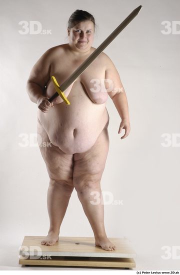 Whole Body Woman Pose with sword Nude Overweight Studio photo references