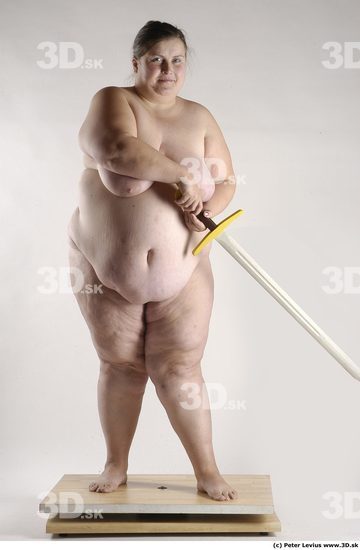 Whole Body Woman Pose with sword Nude Overweight Studio photo references