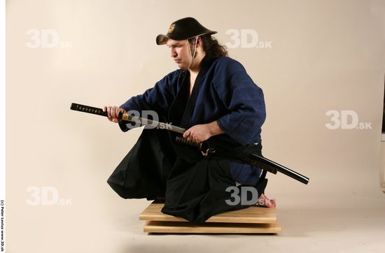 Whole Body Phonemes Man Pose with sword White Hairy Historical Average Male Studio Poses