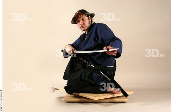 Whole Body Phonemes Man Pose with sword White Hairy Historical Average Male Studio Poses