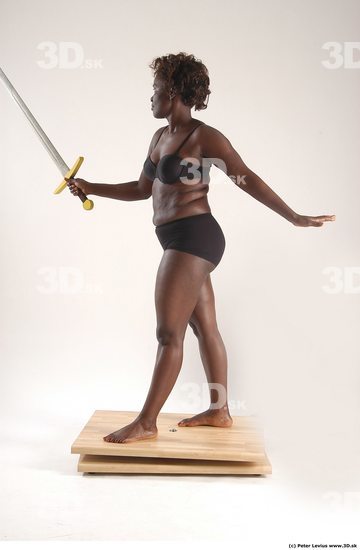 Whole Body Woman Pose with sword Black Underwear Chubby
