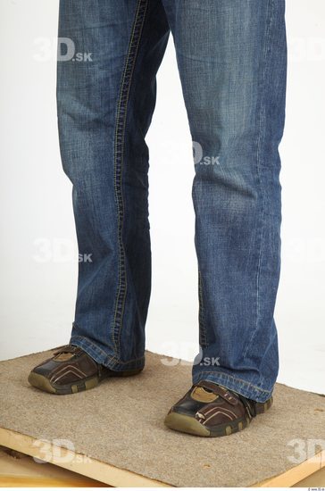 Calf Whole Body Man Casual Jeans Chubby Bald Studio photo references