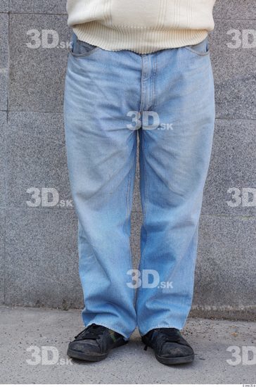 Leg Head Man White Casual Jeans Overweight Bald Street photo references