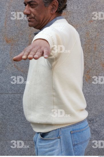 Upper Body Head Man White Casual Pullower Overweight Bald Street photo references