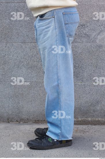 Leg Head Man White Casual Jeans Overweight Bald Street photo references
