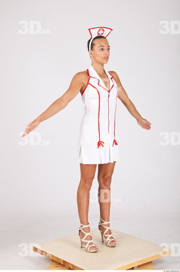 Whole Body Woman White Uniform Slim Studio photo references