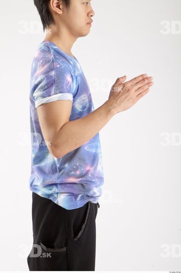 Arm Whole Body Man Animation references Asian Casual Shirt T shirt Slim Studio photo references