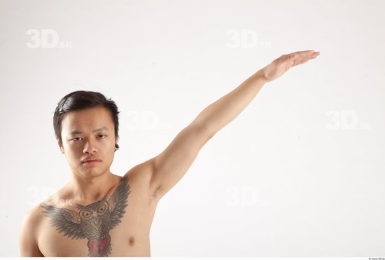 Arm Whole Body Man Animation references Asian Tattoo Nude Casual Slim Studio photo references
