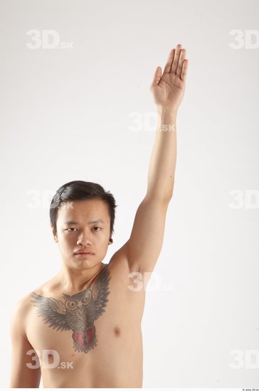 Arm Whole Body Man Animation references Asian Tattoo Nude Casual Slim Studio photo references