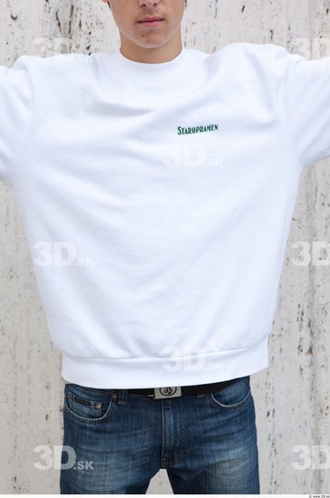 Upper Body Man White Casual Sweater Average