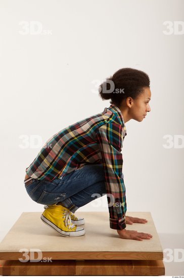 Man Woman Black Hairy Casual Slim Kneeling Studio photo references