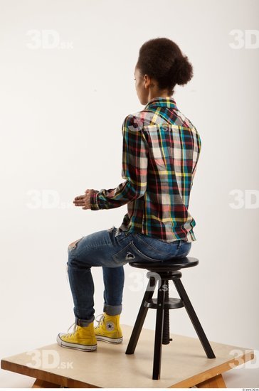 Man Woman Black Hairy Casual Slim Sitting Studio photo references