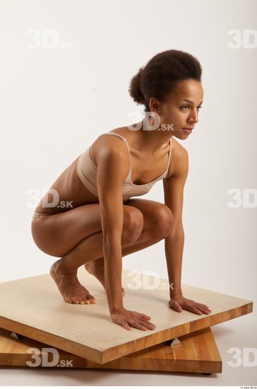 Man Woman Black Hairy Underwear Slim Kneeling Studio photo references