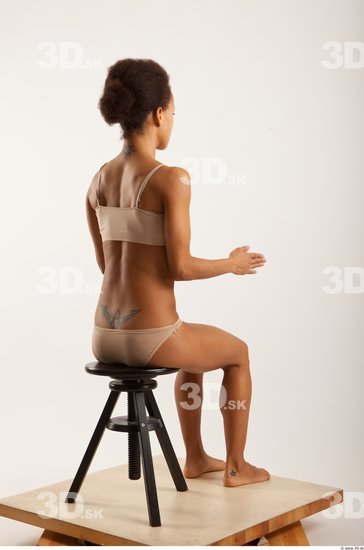 Man Woman Black Hairy Underwear Slim Sitting Studio photo references