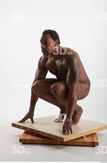 Whole Body Black Tattoo Nude Average Kneeling Studio photo references