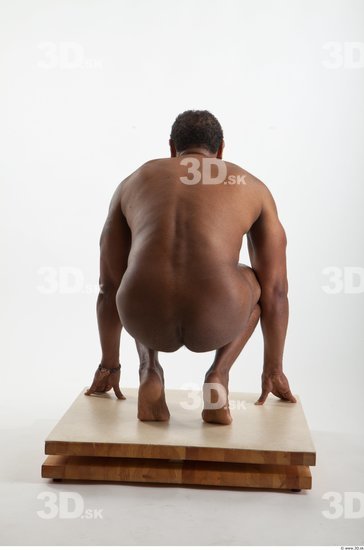 Whole Body Black Nude Average Kneeling Studio photo references