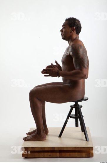 Whole Body Black Tattoo Nude Average Sitting Studio photo references