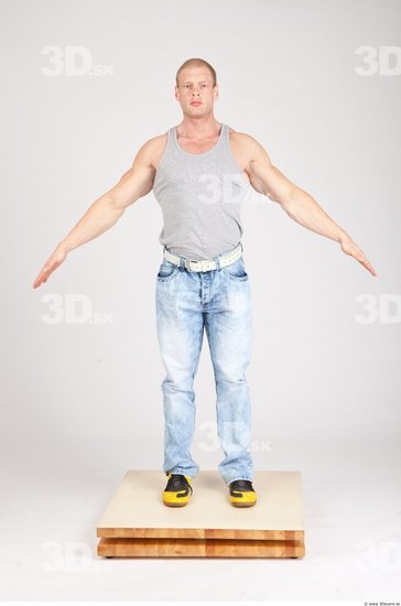 Whole Body Man White Casual Muscular Studio photo references