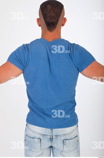 Upper body blue tshirt photo reference of Regelio