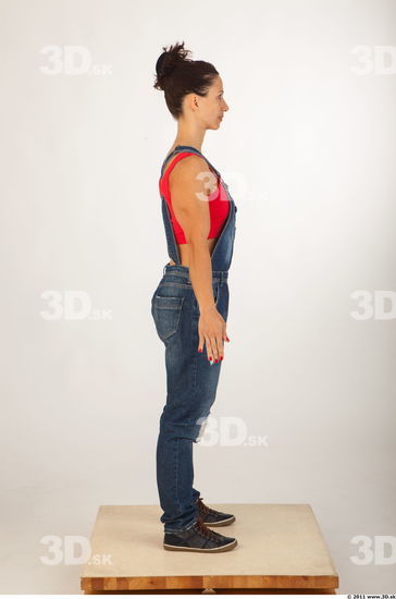 Whole body blue jeans red singlet of Rebecca