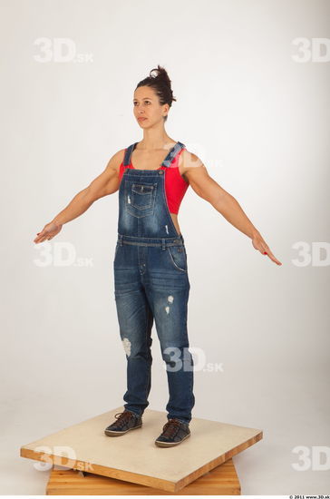 Whole body blue jeans red singlet of Rebecca