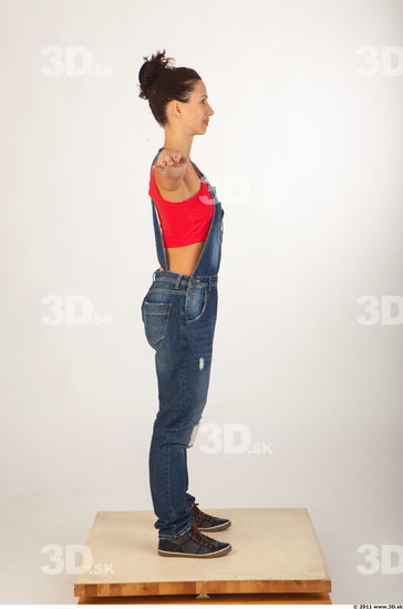 Whole body modeling pose blue jeans red singlet of Rebecca
