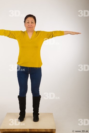 Whole body yellow sweater blue jeans black shoes t pose of Gwendolyn