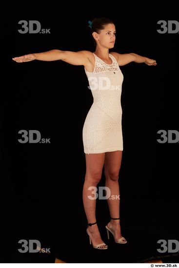 Whole body white dress white heels modeling t pose of Little Caprice