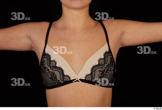 Chest Woman White Bra Slim Studio photo references