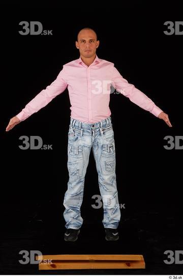 Whole Body Man White Shirt Jeans Slim Standing Studio photo references