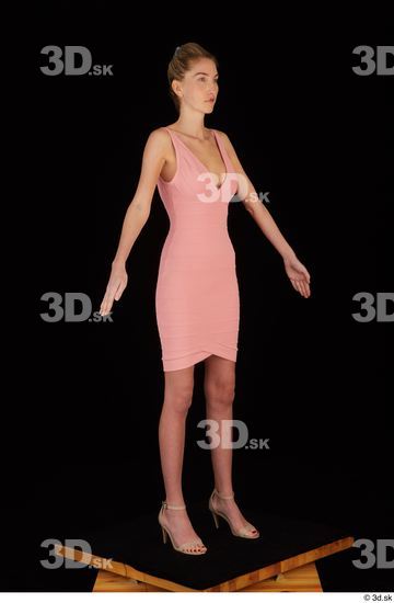 Whole Body Woman White Casual Dress Slim Standing Studio photo references