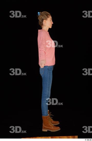 Whole Body Woman White Casual Shoes Sweater Jeans Slim Standing Studio photo references