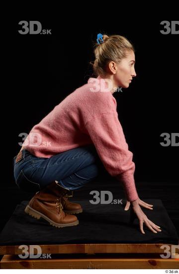 Whole Body Woman White Slim Kneeling Studio photo references