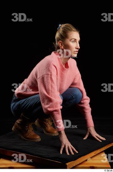 Whole Body Woman White Slim Kneeling Studio photo references