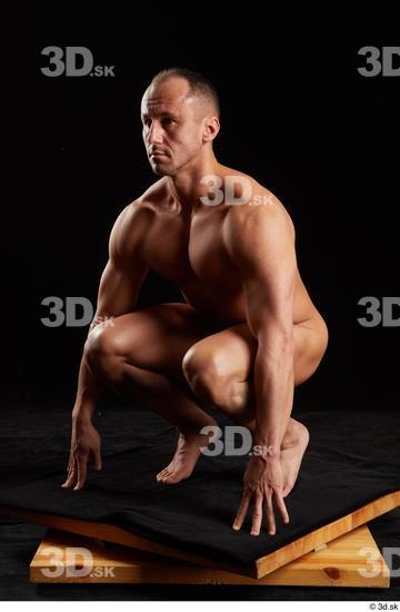 Whole Body Man White Nude Athletic Kneeling Studio photo references